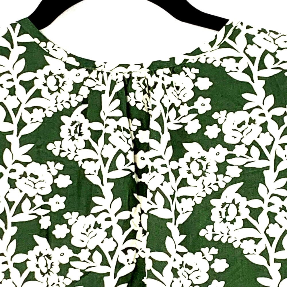 Fun 2 Fun Top Women Small Green Pleated V Neck Floral Print Long Sleeve - Picture 7 of 11
